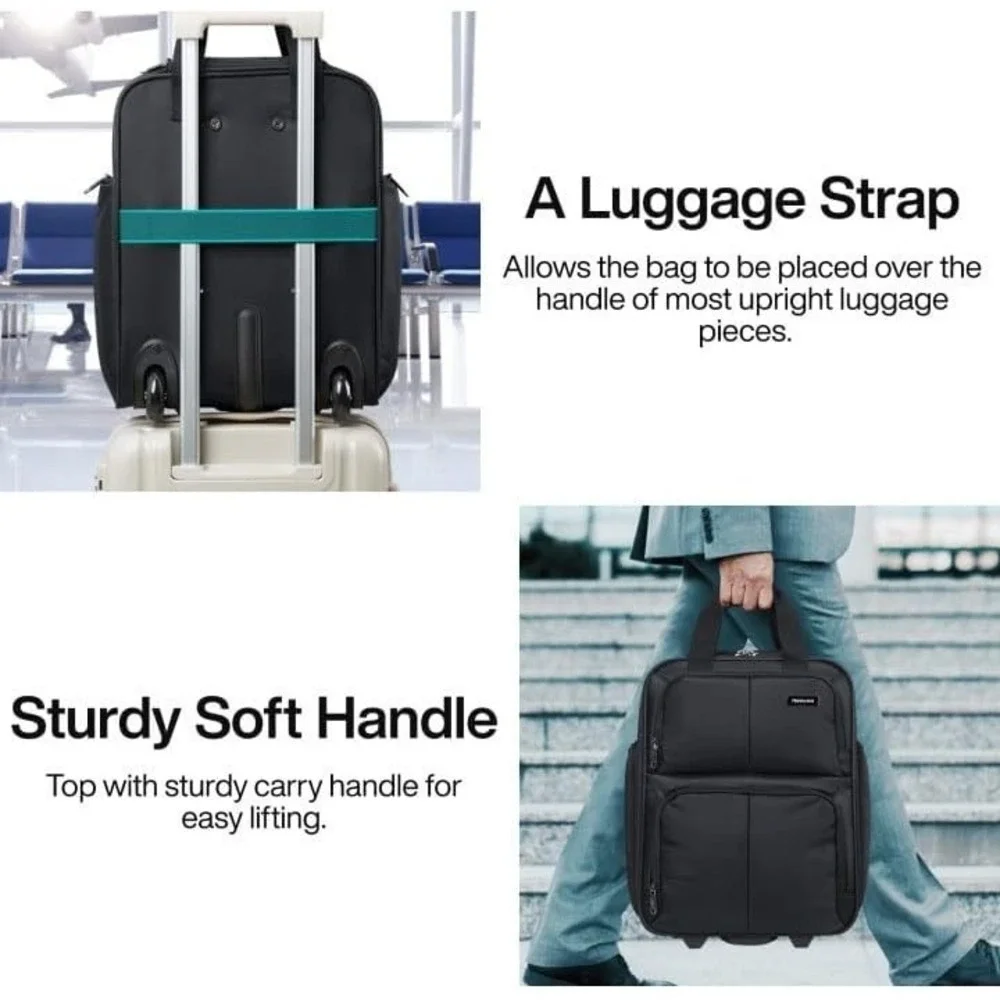 Hanke 16 Inch Under Seat Rolling Carry On Bag Airline Approved Black